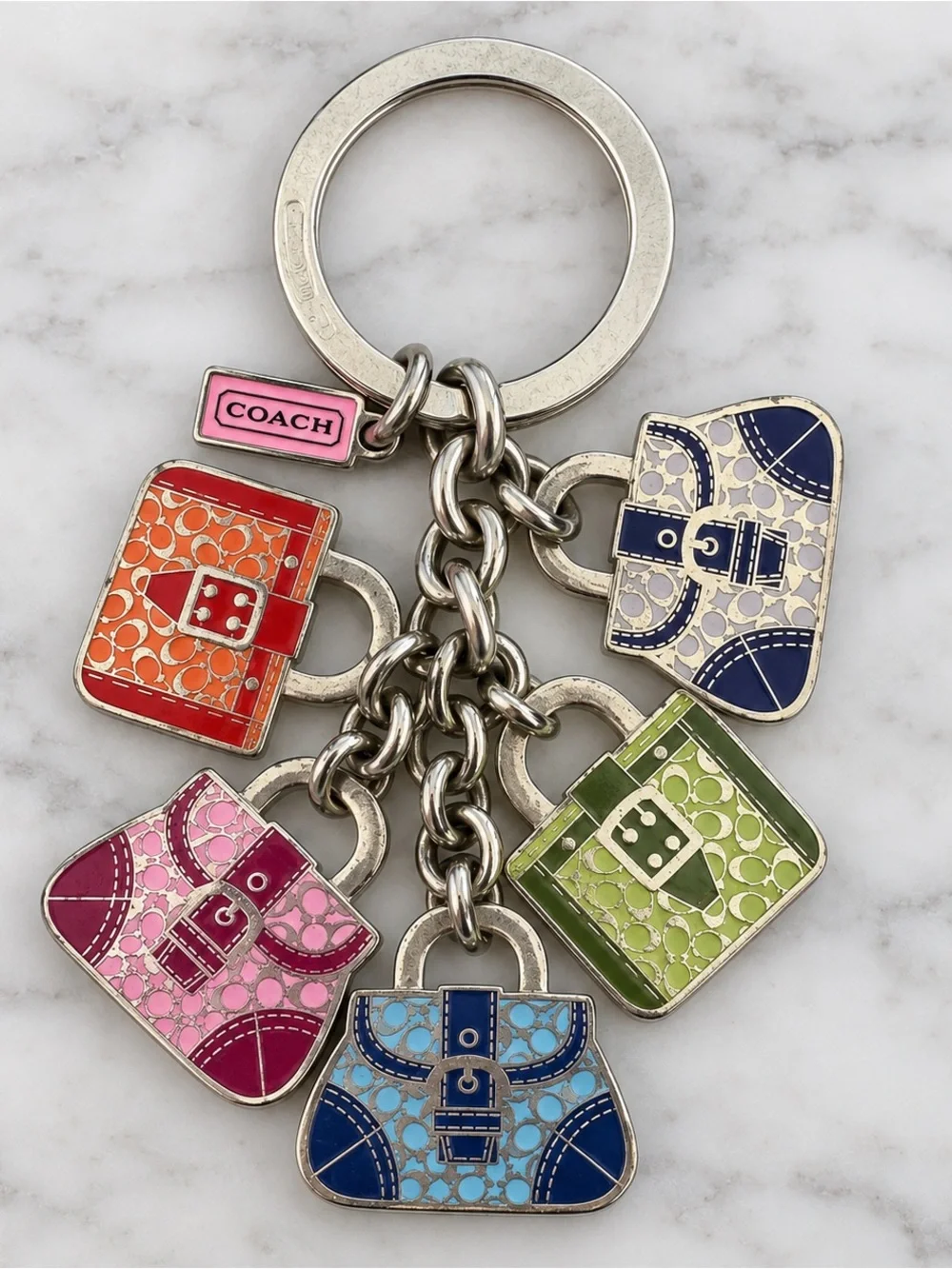 Vintage Coach Y2K 5 Purse Enamel Multi Charm Keychain Bag Charm